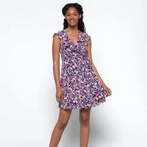 Sanctuary Johanna Blue Pink Floral Ruffle Wrap Dress Women's Size M NWT